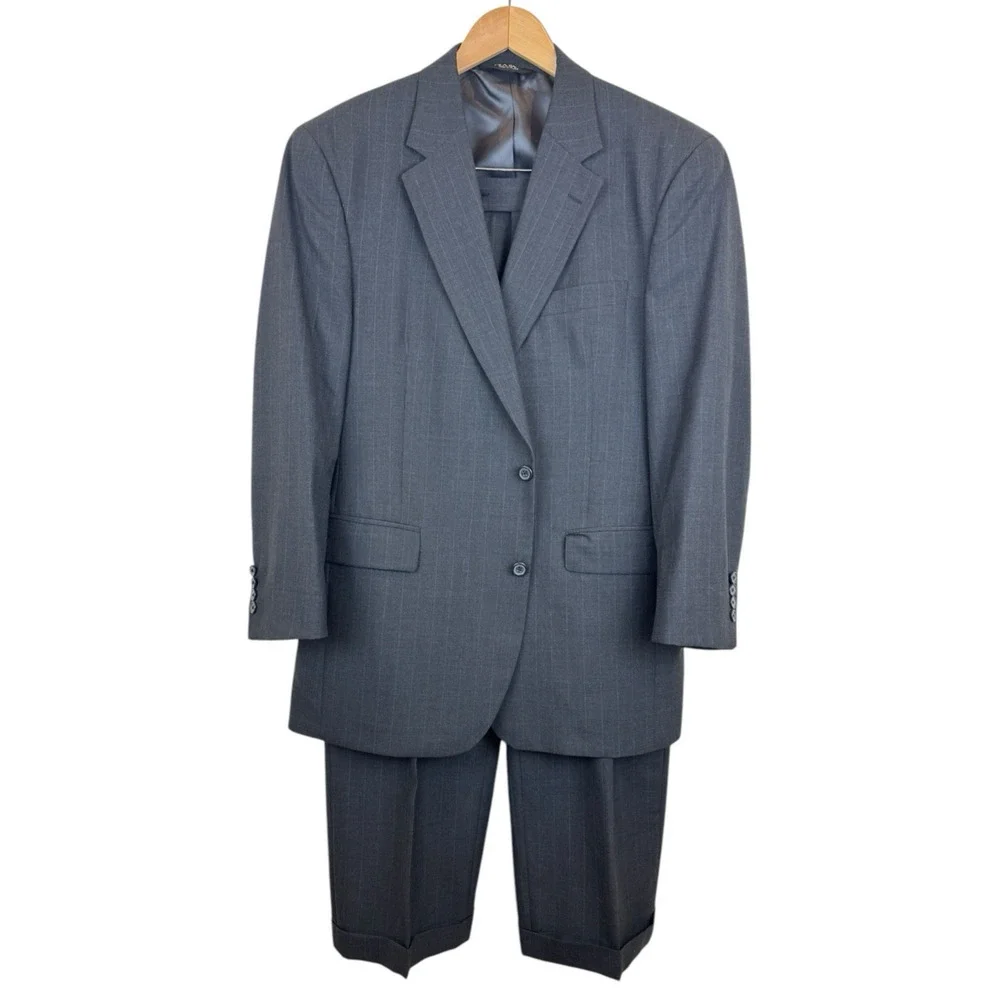 Jos A Bank Signature Collection Men's Suit Gray Pinstripe‎ 100% Wool 42R 36x28